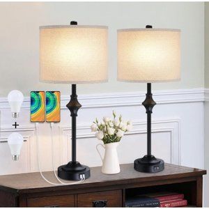 CNXIN 26" Farmhouse Bedside Table Lamps for Bedroom Nightstand Livingroom Set 2,